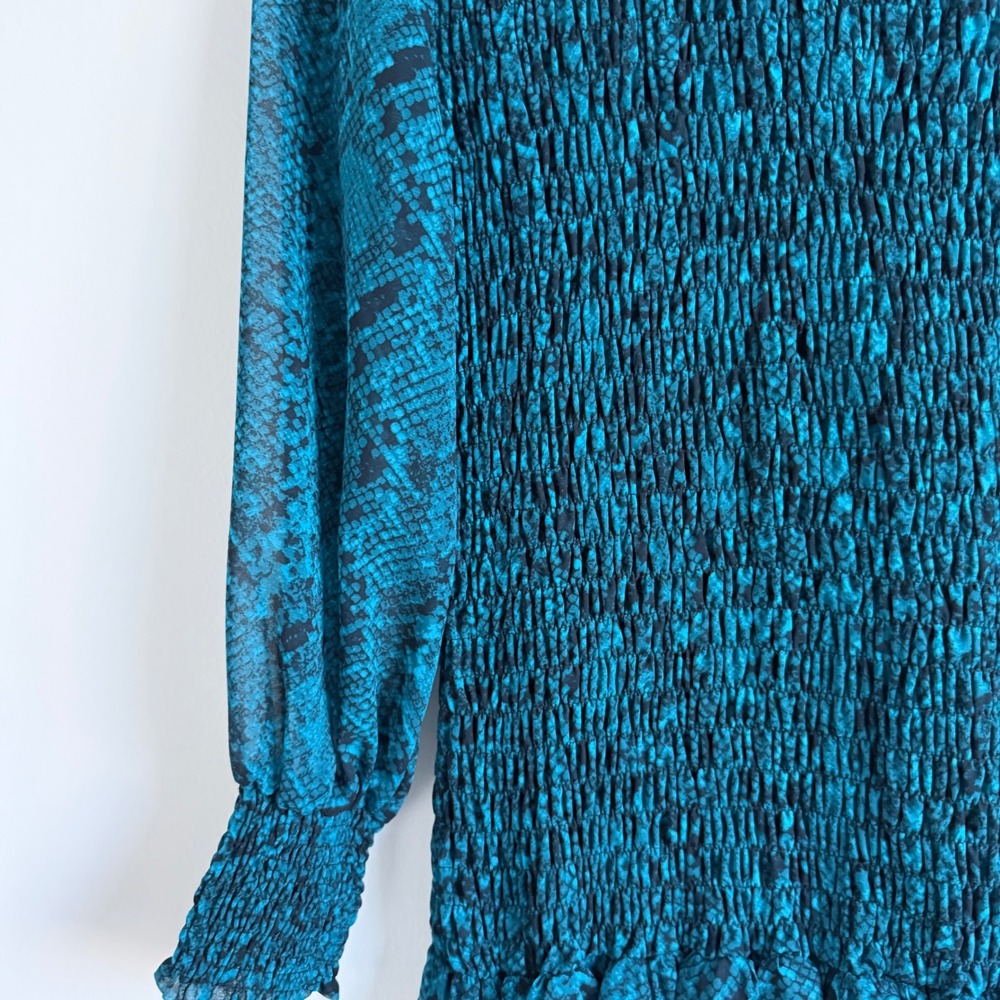 MISA Los Angeles Roisin Dress in Snake Teal Blue Long Sleeve Small NWT $370 - Picture 6 of 10
